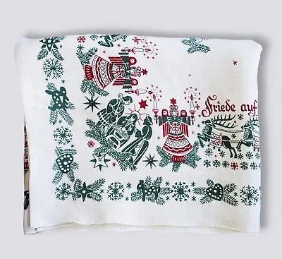 $44.95 • Buy Vtg Printed German Christmas Tablecloth Angels Nativity Sleigh Reindeer Linen?