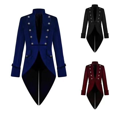 Trendy Men's Medieval Victorian Frock Coat Gothic Steampunk Jacket Red S 2XL • $44.15