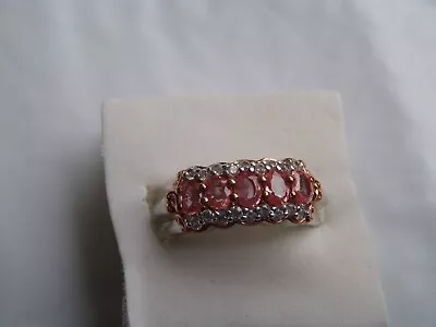 Gems En Vogue Sterling Silver  Padparadscha Sapphire &Zircon Ring Size 10 • £149.59