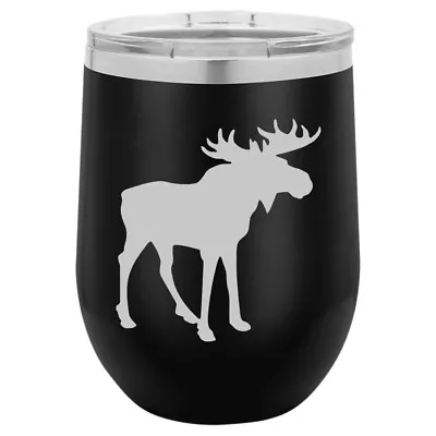 Stemless Wine Tumbler Coffee Travel Mug Glass Double Wall Insulated Moose • $25.99