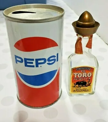 VTG El Toro Tequila 1/10 Pint Mini Miniature Glass Liquor Bottle Cap Tax Stamp • $9.94