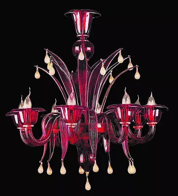 Chandelier Venetian Glass Of Murano With Gold 24 Handmade IN Italy 8 Lights • £2562.11