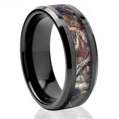 🔥 Black Titanium Real Forest Oak Camo Ring Mossy Tree Mens Wedding Band 8mm 6mm • $16.95