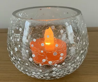 Yankee Candle Tea Light Holder With Crackle Glaze White And Silver Spots Finish • £3.99