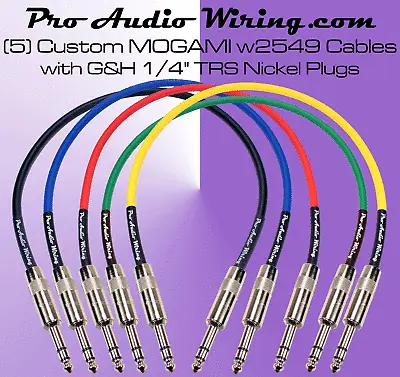 MOGAMI 2549 Multi-Color TRS-TRS Nickel Studio Patch Cables - Set Of 5 • $83