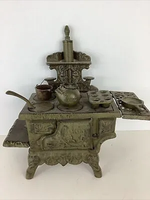 VTG Crescent Cast Iron Miniature Wood Burning Style Oven Stove + Tea Pot+ Extra • $95