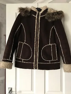 £34.95 • Buy Bhs Brown Sheepskin Fur Hooded Fleece Lined Coat Size 10