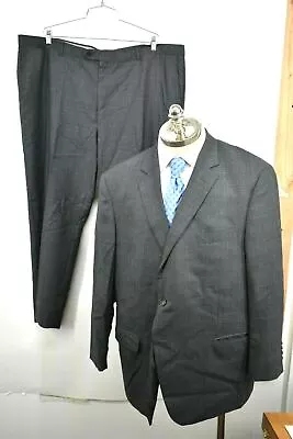 Hart Schaffner Marx Mens Gray Check Wool Suit Lined Jacket Belt Loops 52R • $125.84