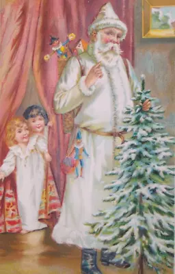 Santa Claus White Robe Toys Old World Child Antique Vintage Christmas Postcard • $19.99