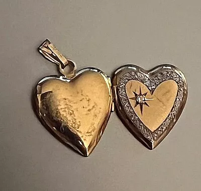 Vintage 14k Gold Filled Diamond Heart Shaped Locket Charm Pendant  • $135