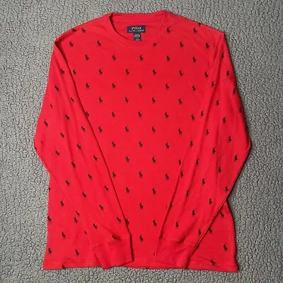 Polo Ralph Lauren Shirt Mens L All Over Pony Logo Thermal Long Sleeve Red Waffle • $25