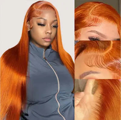 🔥Ginger Orange 13×4 Straight Lace Frontal Wig Pre Plucked Hairline With Gifts • $165.98