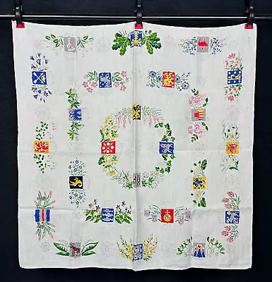 VTG Tablecloth Topper Sweden Swedish Flag Coat Of Arms Crest Flower Botanical • $37.12