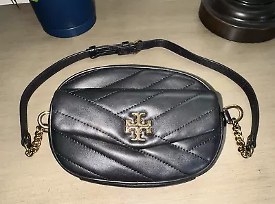 TORY BURCH Kira Chevron Belt Bag Purse $378 Black Lamb Leather EUC • $160