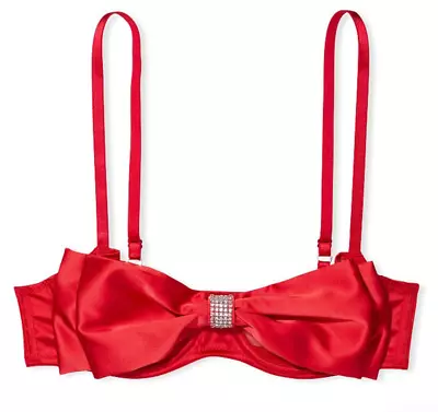 Victoria's Secret Lipstick Red Wicked Unlined Bow Rhinestone Balconette Bra 38b • $22.99