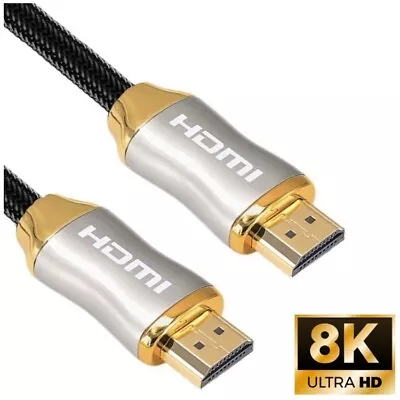 8K HDMI 2.1 Cable 48Gbps 4K@120 UHD 1M 2M Gold Ultra HD PS5 XBOX Sky Virgin  • £8.95