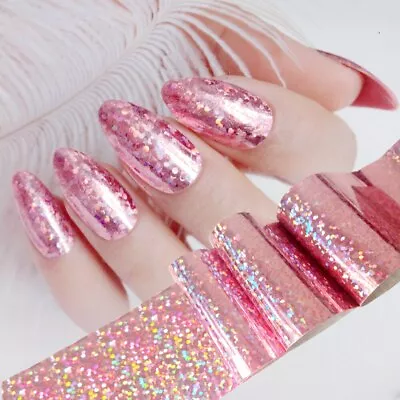 PINK HOLOGRAPHIC Nail Art Foil Transfer Holo Glitter Stickers 3D Nails Foils • £1.90