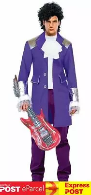 Mens 80s Purple Rain Prince Pop Star Musician Fancy Dress Costume Outfit • $61.45