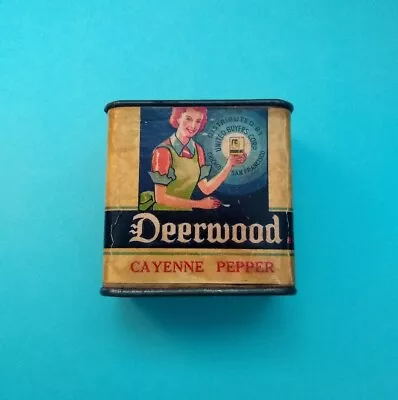 Vintage Deerwood Cayenne Pepper Metal Spice Tin Paper Label • $7.99