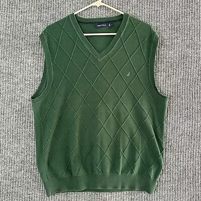 Nautica Mens Pullover Knitwear Sweater Vest Size L Green V Neck Sleeveless • $7.48