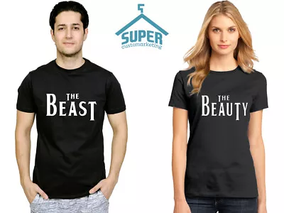 BEAST BEAUTY Couple Tshirt WHITE Logo Matching Couples 80'S Font Love TEE 80's • $24.99