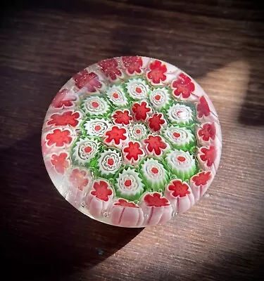 Vintage Murano Glass Millefiori Paper Weight Red Green Italy Cane Glass 1950s? • $15