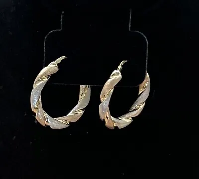 Veronese Sterling Silver Yellow And Rose Gold Hoop Twist Earrings Vintage • $19.99