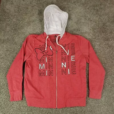 Minnie Mouse Hoodie XL Womens Red White Long Sleeve Hooded Full ZIp • $11.04