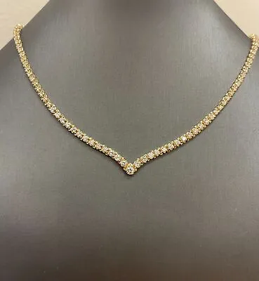 5.00ct V-Shaped Graduating Diamond Tennis Necklace In 14K Yellow Gold 16  • $5895