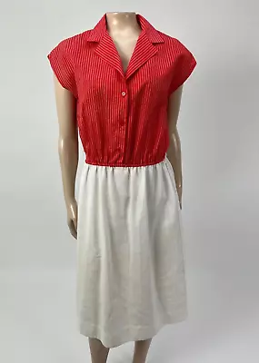 Vintage 80's 70's Unbranded Women's Dress Button Polyester Collared Stripe CC24 • $15.99