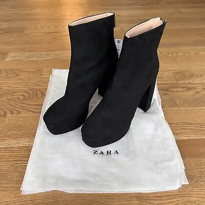 NWT Zara Black Chunky Heeled Platform Retro Sock Ankle Booties Boots US 10 EU 41 • $49