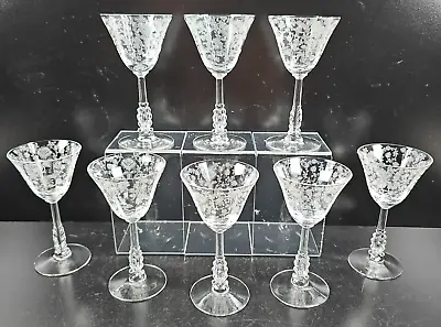 8 Cambridge Roselyn Liquor Cocktail Set Vintage Clear Floral Etched Stemware Lot • $99.67