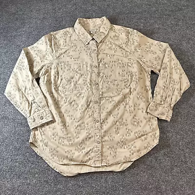 LL Bean Shirt Womens Medium Petite Beige Cotton Blend Long Sleeve Button Down MP • $18.98