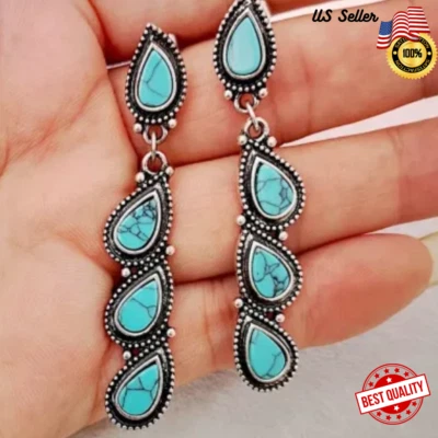 $12.79 • Buy Native America Jewelry 925 Sterling Silver Turquoise Diamond Stud Drop Dangle