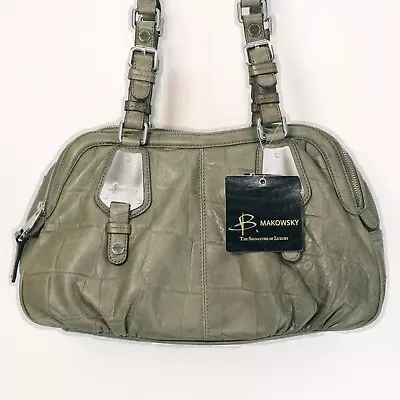 B Makowski Handbag L Thyme Green Portofino Triple Zip Satchel Purse Shoulder Bag • $65.95