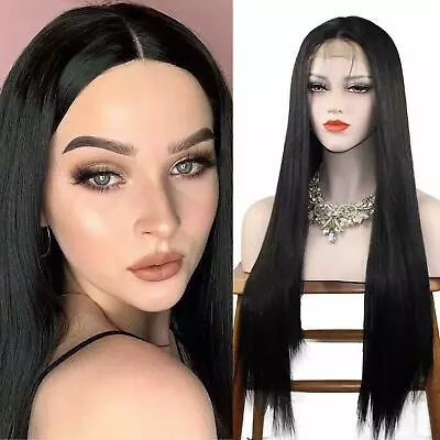 Long Black Synthetic Lace Front Wig Heat Resistant Straight Hair Women's Wigs US • $14.71