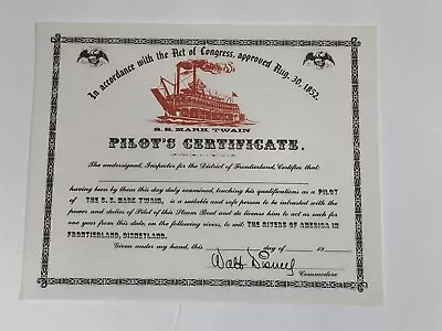 Vintage 1960's Mark Twain Riverboat Pilot's Certificate - Frontierland River • $84.99