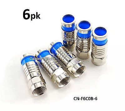 6-PACK F-Type Male RG6 Blue Compression Connector For Coax Cable CN-F6C0B-6 • $6.99