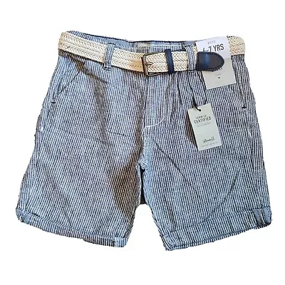 £7.99 • Buy Bnwt Boys Blue Linen Mix Chino Shorts & Belt Age 6-7 Years Adjustable Waist