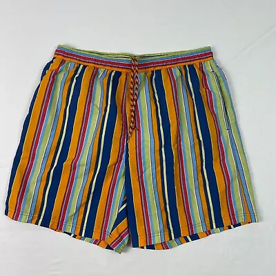 Vintage Greg Norman Mens Swim Trunks Large Shorts Striped Mesh Lined Drawstring • $17.95
