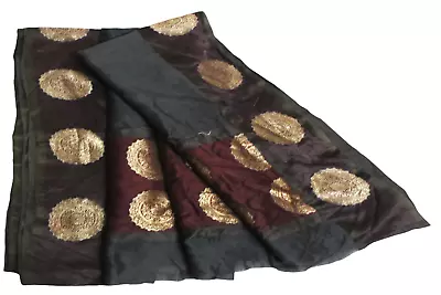 Indian Vintage Saree Cotton Silk Used Embroidered Lace Sewing Black Sari Fabric • £15.04