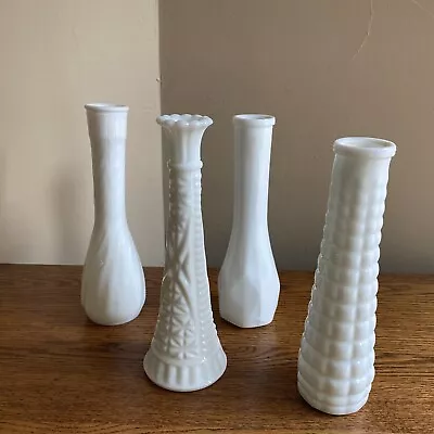 LOT OF 4 Unique Vintage 9  Milk Glass Vases • $13.99