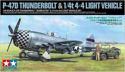 Tamiya 25214 WWII P-47D Thunderbolt Bubbletop Fighter & Jeep Car Model Kit 1/48 • $34.50