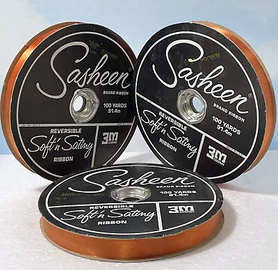 3 Rolls Vintage 3M Sasheen Ribbon For Bow Maker Reversible 5/8   BROWN Copper • $29.95