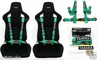 2 X Tanaka Universal Green 4 Point Buckle Racing Seat Belt Harness 2  • $65.99