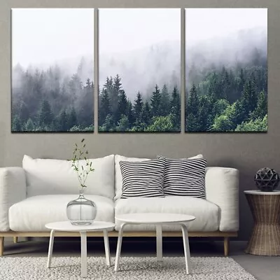 Foggy Tree Mountain Forest 3 Piece Canvas Print Wall Art Poster Home Decoration • $103.85