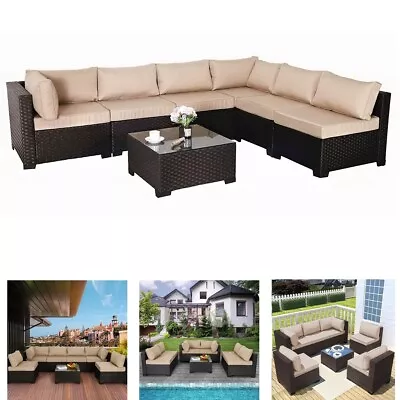 $1188 • Buy 7 Piece Outdoor Furniture Wicker Lounge Setting PE Rattan & Solid Steel