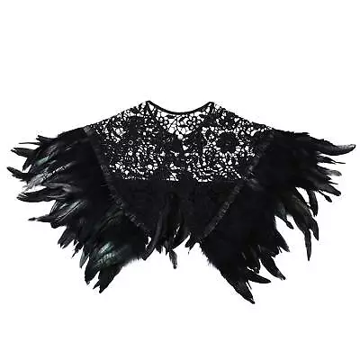 Gothic Victorian Feather Shrug Shawl Cape Embroidery Lace W/Faux Pearl Costume • $9.49