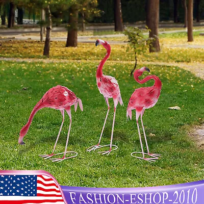 3 Pack Vintage Garden Flamingo Statue Metal Sculpture Pink Animal Yard Art 🔥 • $54.52
