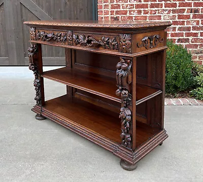 Antique French Server Sideboard Console Sofa Table 3-Tier Drawers Carved Oak 19C • $4750